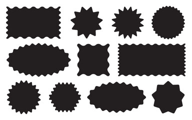 Wall Mural - retro badge label wavy edge rectangle, oval, circle black and white set. abstract elements for label