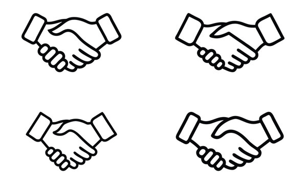 Deal Icon. Handshake Line and Silhouette Icon Set. Business Partnership, Hand Shake Symbol. Professional Agreement. Editable Stroke. Isolated Vector Illustration, Handshake icon set business handshake