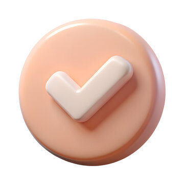 Peach and white 3d checkmark icon isolated on transparent background