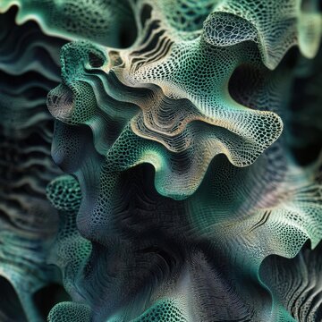 Abstract Organic Structure with Intricate Patterns and Textures in Shades of Green and Beige