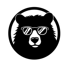 Poster - A stylish silhouette of a bear wearing cool sunglasses within a circle. The black and white contrasts emphasize a trendy and modern vibe.