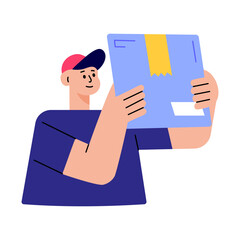 Sticker - a flat style illustration showing parcel delivery