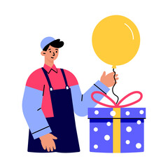 Sticker - a flat style illustration showing delivery worker