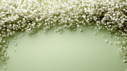Poster - White gypsophila flowers embellish a soothing pastel green background, creating a fresh and elegant ambiance perfect for events