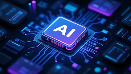 Fototapete - Abstract illustration of an artificial intelligence ai chip circuit board technology concept