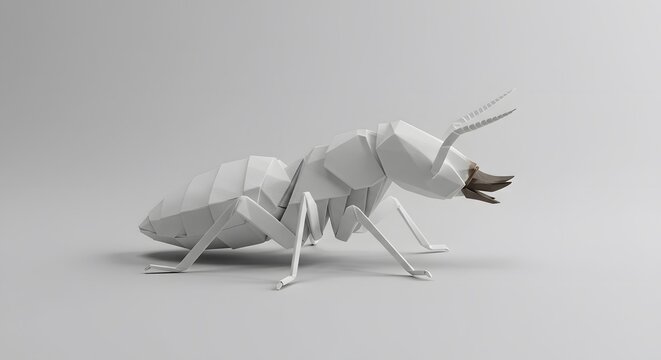 Stunning 3D Render of a White Origami Termite in a Minimalist Setting