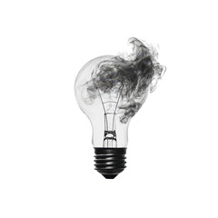 Fototapete - Creative representation of a light bulb with smoke swirling, depicting ideas and inspiration, set against a plain background