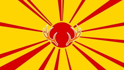 Poster - Deer horns symbol on the background of animation from moving rays of the sun. Large orange symbol increases slightly. Seamless looped 4k animation on yellow background