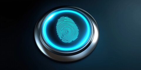 Poster - A blue button with a fingerprint on it. The button is silver and has a blue background