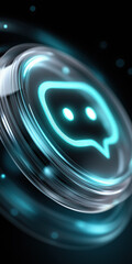 Fototapete - a glowing blue circle with a speech bubble in the middle. the circle is surrounded by a blurry, glow