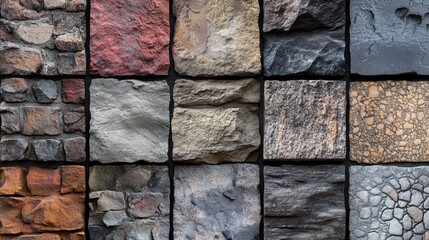 Poster - Collection of various stone textures in square tiles.