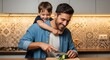 © Selda - A father and son enjoy cooking together in their modern kitchen, full of joy