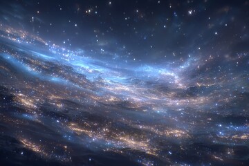 Wall Mural - planet earth is located in the vastness of deep space, set against a blue nebula, with a night view 