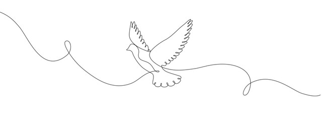 Poster -   One continuous line drawing of a flying white dove. Symbol of peace, hope and freedom. Single line editable vector drawing