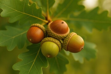 Aufkleber - cluster of brown nuts on green tree branch.