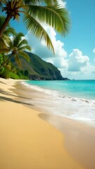 Poster - A serene and peaceful scene of a sandy beach lined with palm trees, perfect for relaxation or as a backdrop for your event