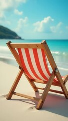 Poster - A simple yet colorful beach chair on the sandy beach, perfect for relaxation
