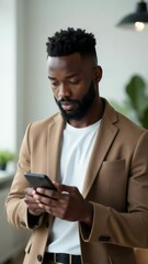 Poster - A man looks at his cell phone, possibly checking messages or news