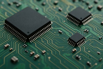 Poster - green circuit board with black integrated circuits.