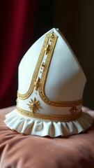 Poster - A white cake with a golden crown on top, perfect for wedding or celebration decoration