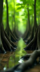 Poster - A group of trees reflected in calm water, a serene and peaceful scene