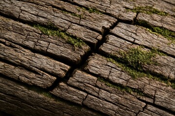 Poster - close-up view of tree bark with visible moss growth.