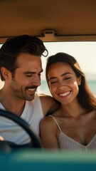 Poster - A man and a woman sitting together in a car