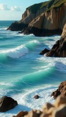Poster - A scenic view of the ocean's edge with rocks and waves
