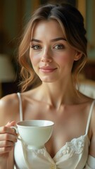 Poster - A woman holding a cup of coffee, perfect for office or home use