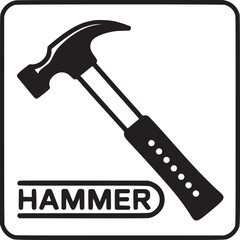 Poster - A black and white illustration of a hammer with the word hammer below in a rounded rectangle