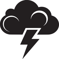 Poster - A black and white illustration of a cloud with lightning bolts and crescent moon shapes above the cloud