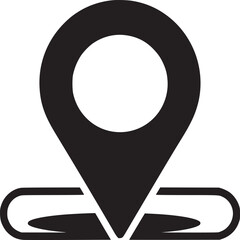 Fototapete - A black location pin icon with a circular cutout and a curved base on a white background image
