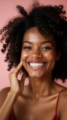Poster - A woman smiles as she holds a cell phone to her ear, lost in conversation