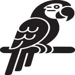 Poster - A black silhouette of a parrot perched on a branch against a white background illustration style