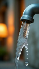 Poster - Close-up view of a faucet with water flowing from the spout