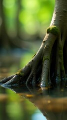 Poster - A close-up shot of a tree trunk submerged in water