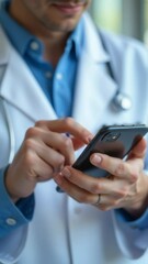Poster - Scientist using cell phone in laboratory setting, great for technology or medical themed images