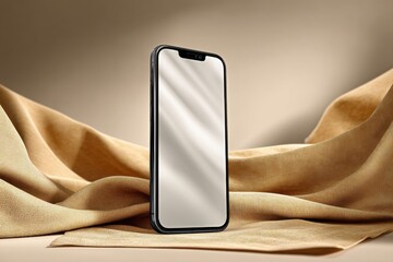 Aufkleber - An elegant smartphone mockup featuring a clean, blank screen for showcasing apps or websites, displayed against a luxurious gold fabric backdrop with soft, natural light.