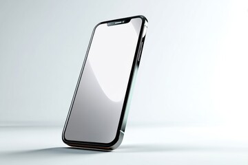 Poster - A modern silver smartphone with a blank white screen, perfect for showcasing app designs or mobile websites, standing against a clean, minimalist background.