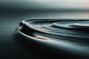 Poster - An abstract and artistic close-up photograph of water ripples reflecting light, creating a tranquil and serene atmosphere with cool blues and subtle golden highlights, perfect for backgrounds.