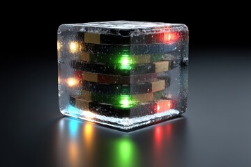 Aufkleber - a frozen multi-colored light emitting diodes (leds) stack inside of an ice cube, creating a visually
