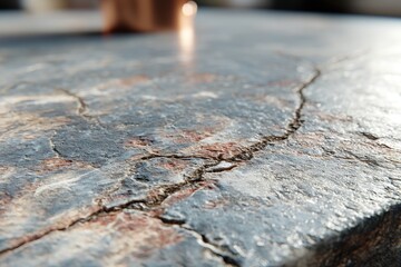 Poster - a close-up shot of a rough, cracked stone surface, showcasing its intricate texture and patterns wit