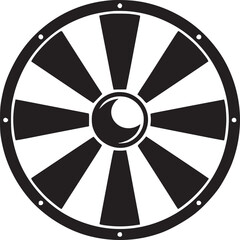 Poster - A black and white graphic illustration of a shield with radial pattern and circular center design