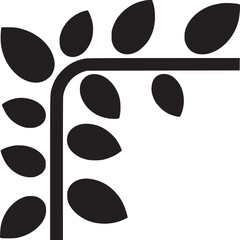 Poster - Black corner design with leaves on a white background in a minimalist style graphic illustration