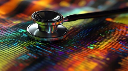Aufkleber - Stethoscope on vibrant, colorful data visualization.
