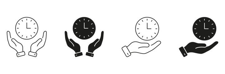 Fototapete - Hands Holding Clock Line And Solid Icon Set. Time Management, Scheduling, And Efficiency Symbol Collection. Prioritization And Productivity Concept. Isolated Vector Illustration