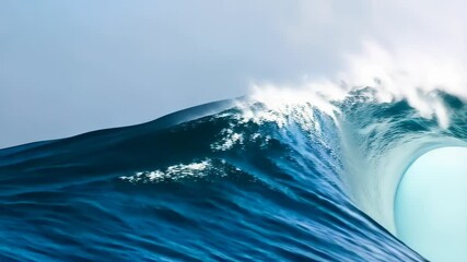 Poster - Powerful ocean wave curling and crashing, showcasing the raw energy and beauty of marine nature in bright daylight
