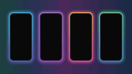 Glossy, colorful square web buttons with a blank, shiny reflection against an abstract background of purple, green, and pink lines