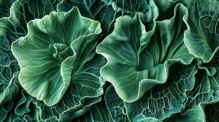 Poster - Close-up of vibrant green cabbage leaves, showing intricate texture and veining.