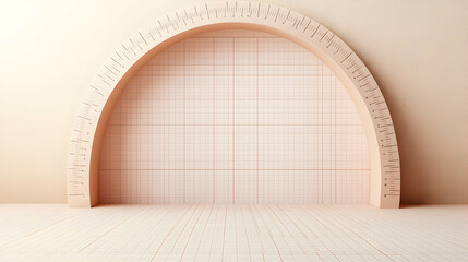 Aufkleber - Minimalist Architecture: Beige Archway with Grid Texture Background for Creative Projects